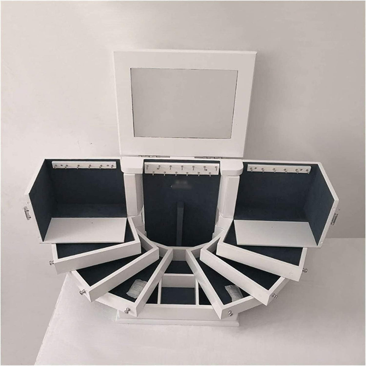 Wooden Jewelry Box With Mirror Lid 5-Layer Jewelry Armoire B145