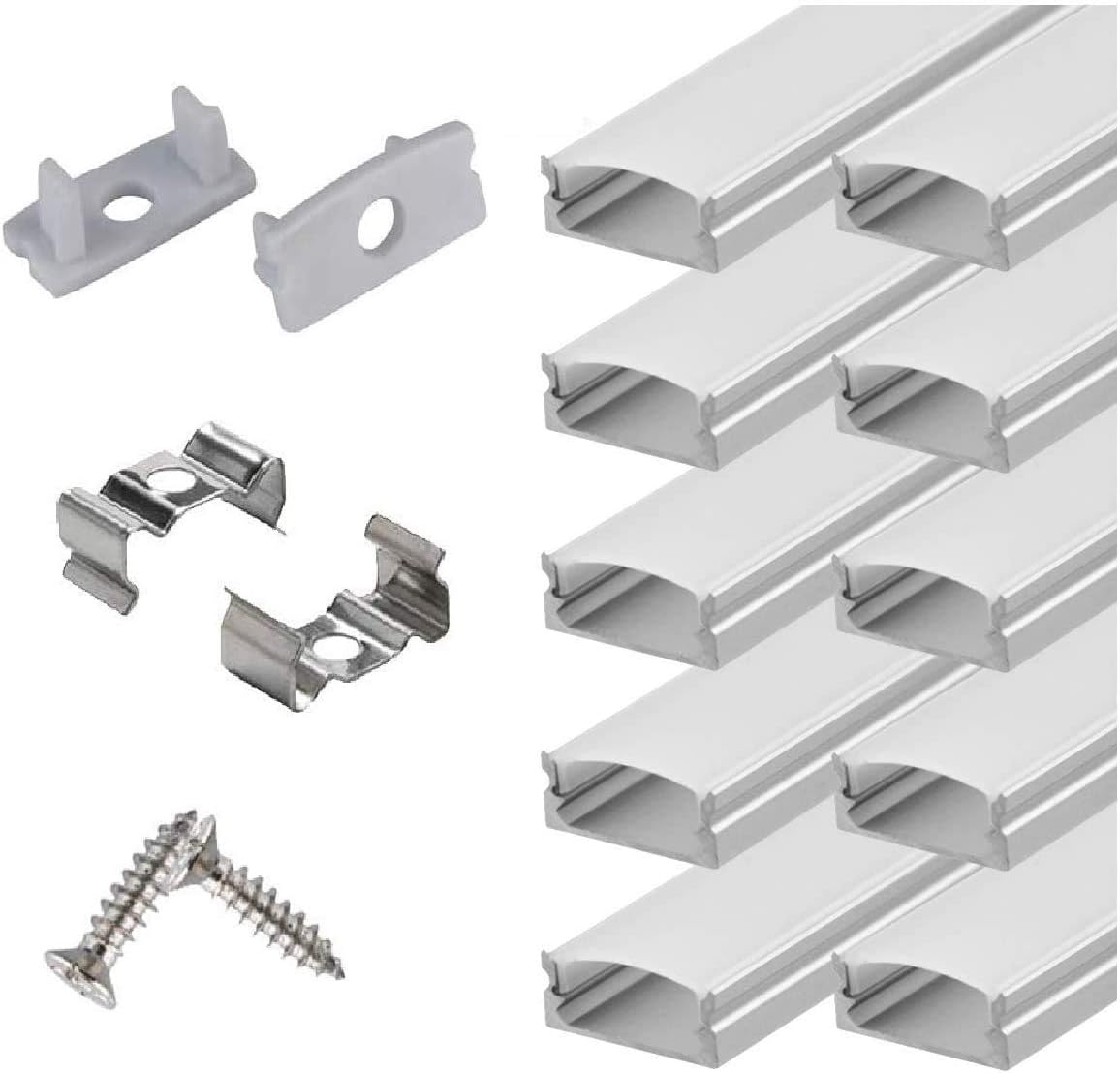 6x2m LED Strip Light Channel with Milky Cover Diffusers, End Caps and Mounting Clips B29603