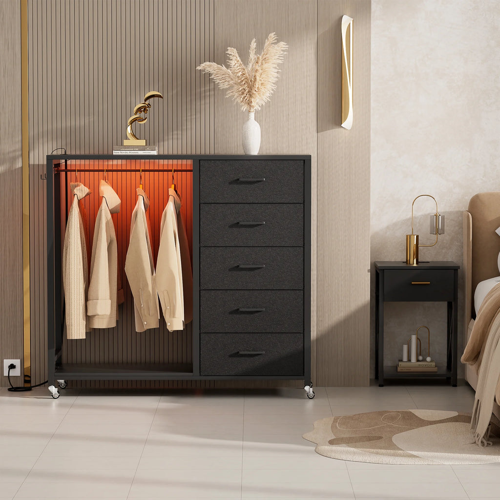 White 5 Drawer Dresser with Clothes Rack X631121