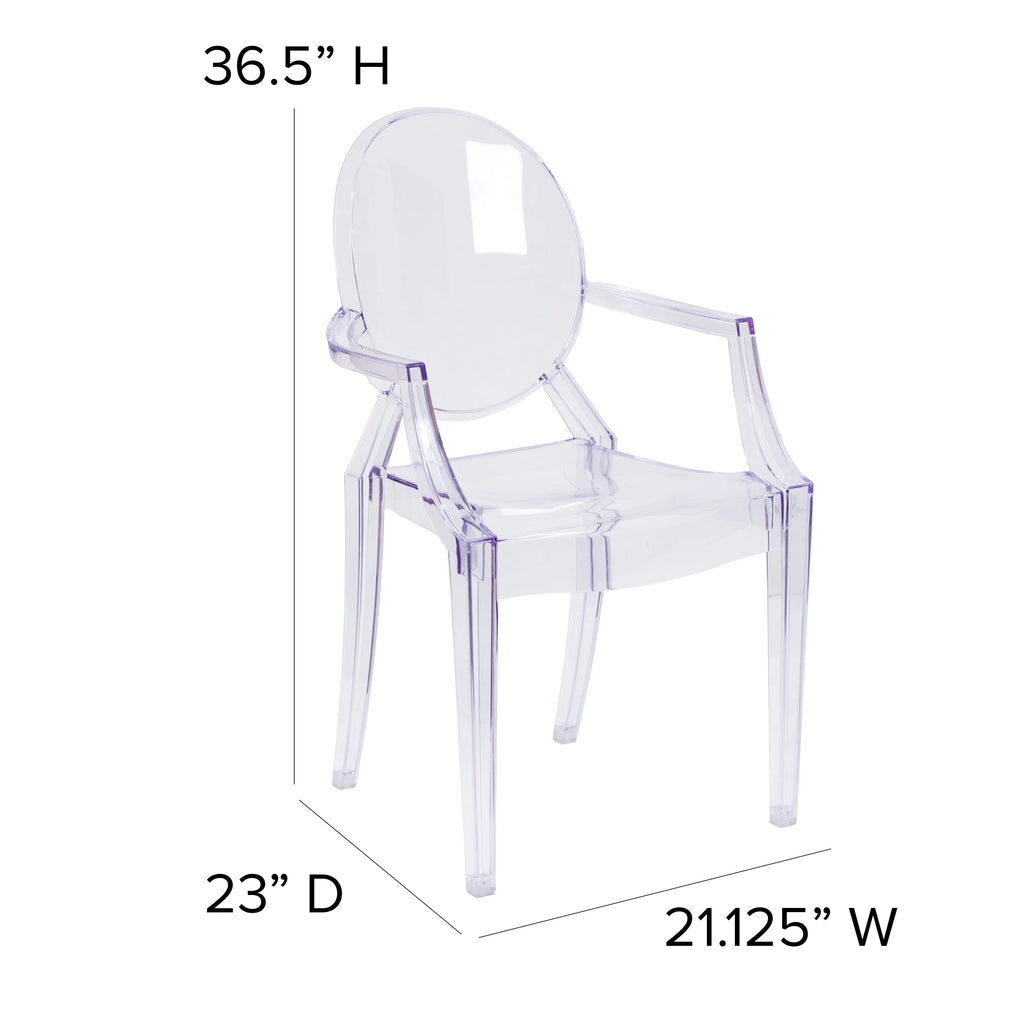 Transparent Crystal Oval Back Ghost Chair with Arms H216507