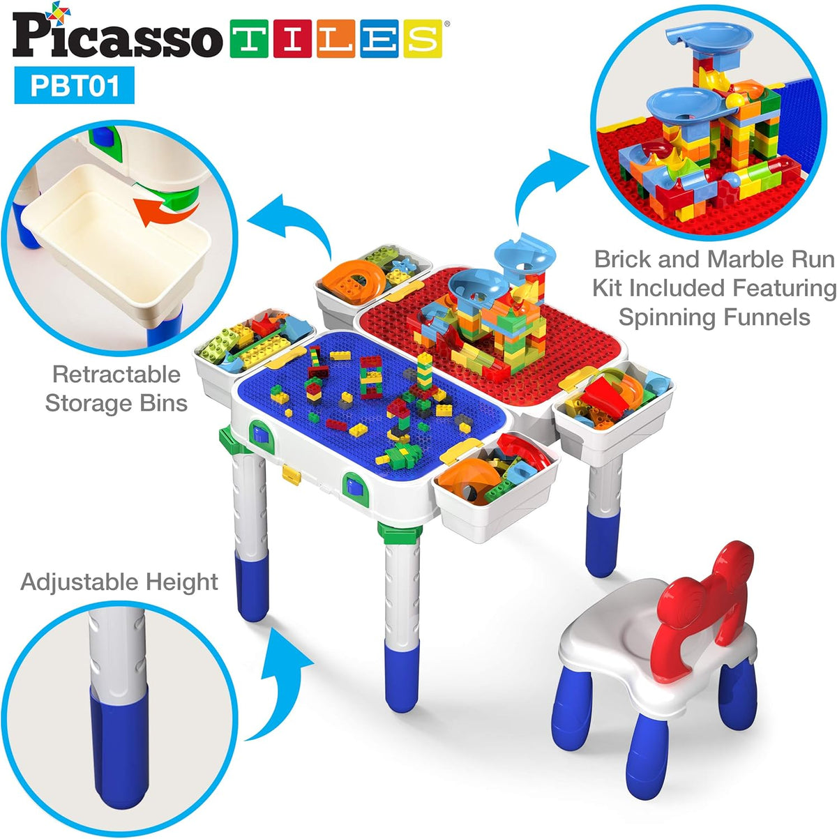 Kids Play Table & Chair Set with Storage, 331pcs Building Blocks and Marble Run F3780