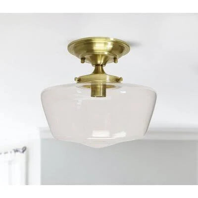 1 Light Semi Flush Mount Satin Brass Clear Seedy P3622