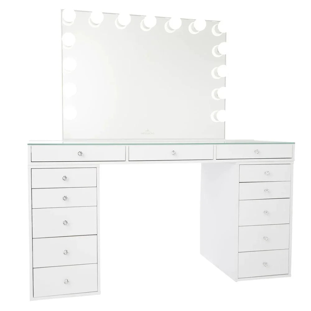 Vanity Desk with 5 Drawer Units and Lighted Mirror H71419