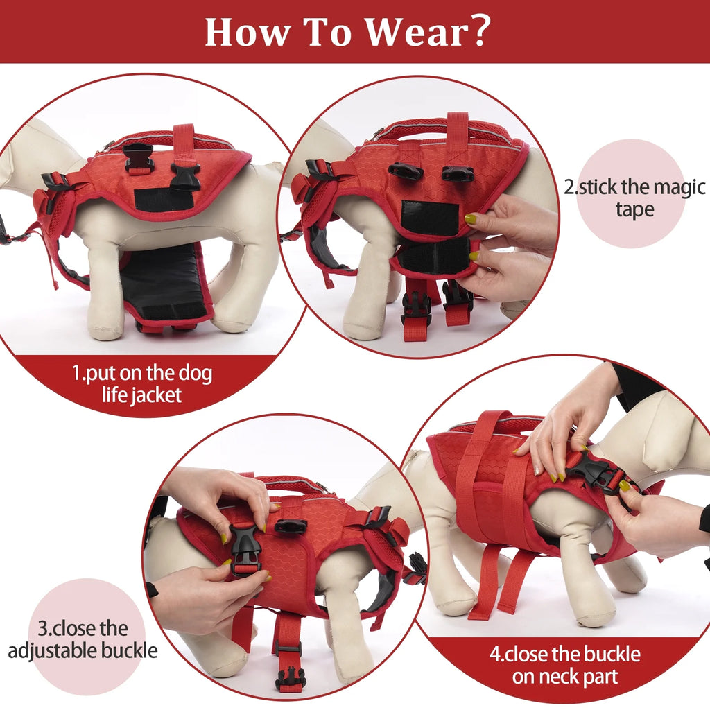 Red XL Reflective Adjustable Dog Life Jacket N770