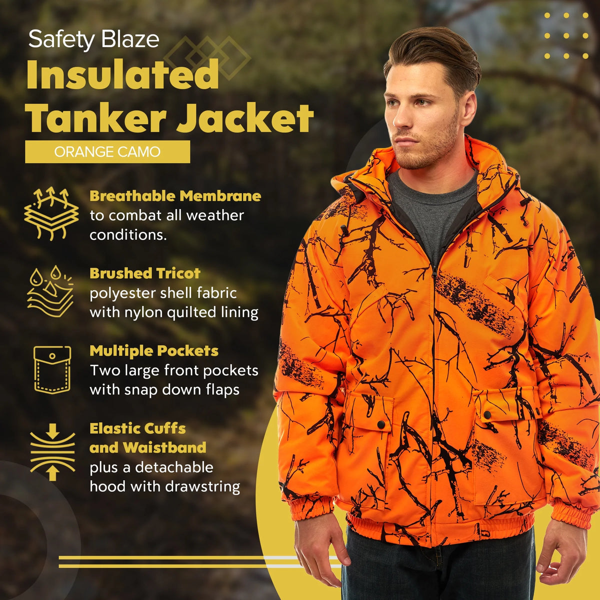 Blaze Orange Camo Insulated Waterproof Safety Tanker Jacket G93869