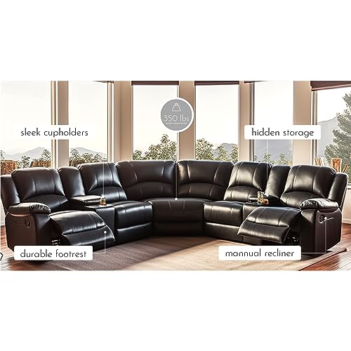 Black PU Leather Modular Reclining Sectional Sofa M41726