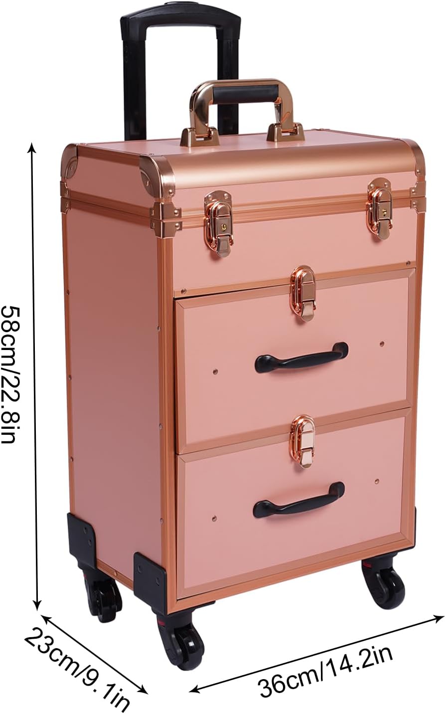 3 Layers Rolling Makeup Case with Reinforced Lock & Transparent Storage Bag Gold V747
