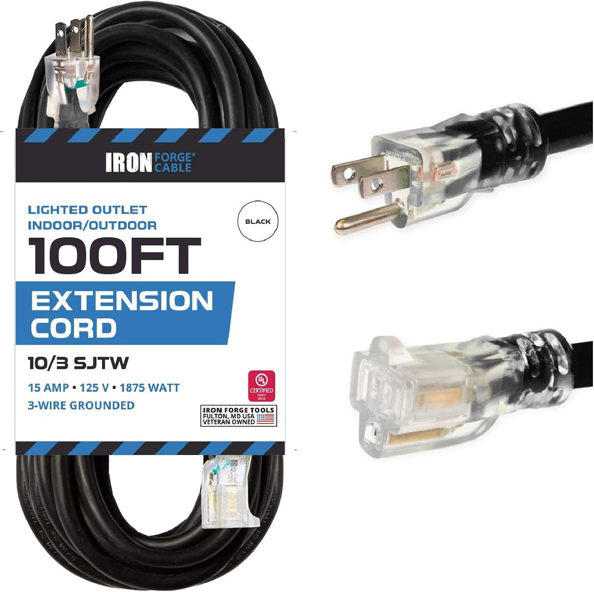 50 Foot Lighted Outdoor Extension Cord 10 Gauge D100581
