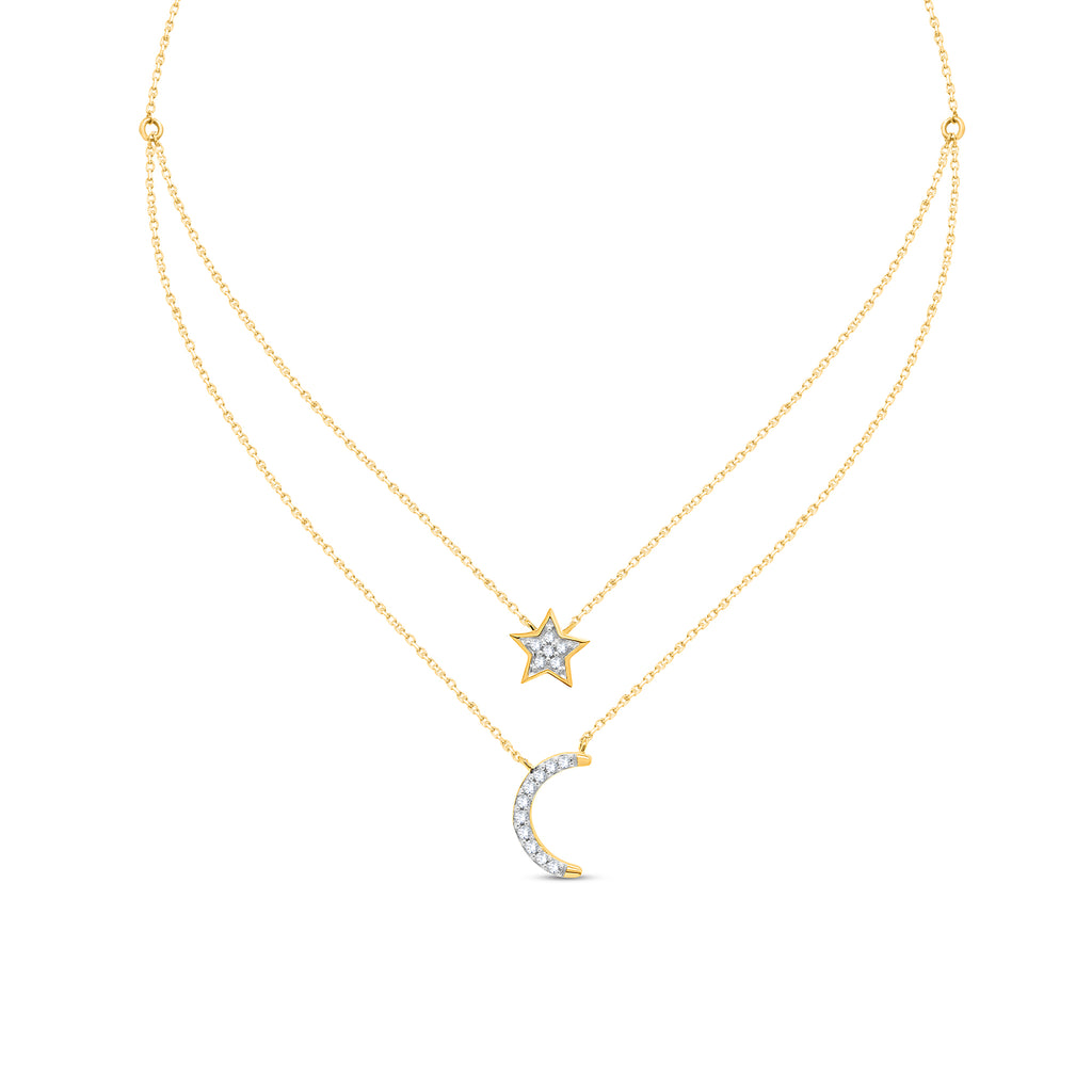 Round Cut Natural Diamond Necklace in 18K Yellow Gold over Silver E982