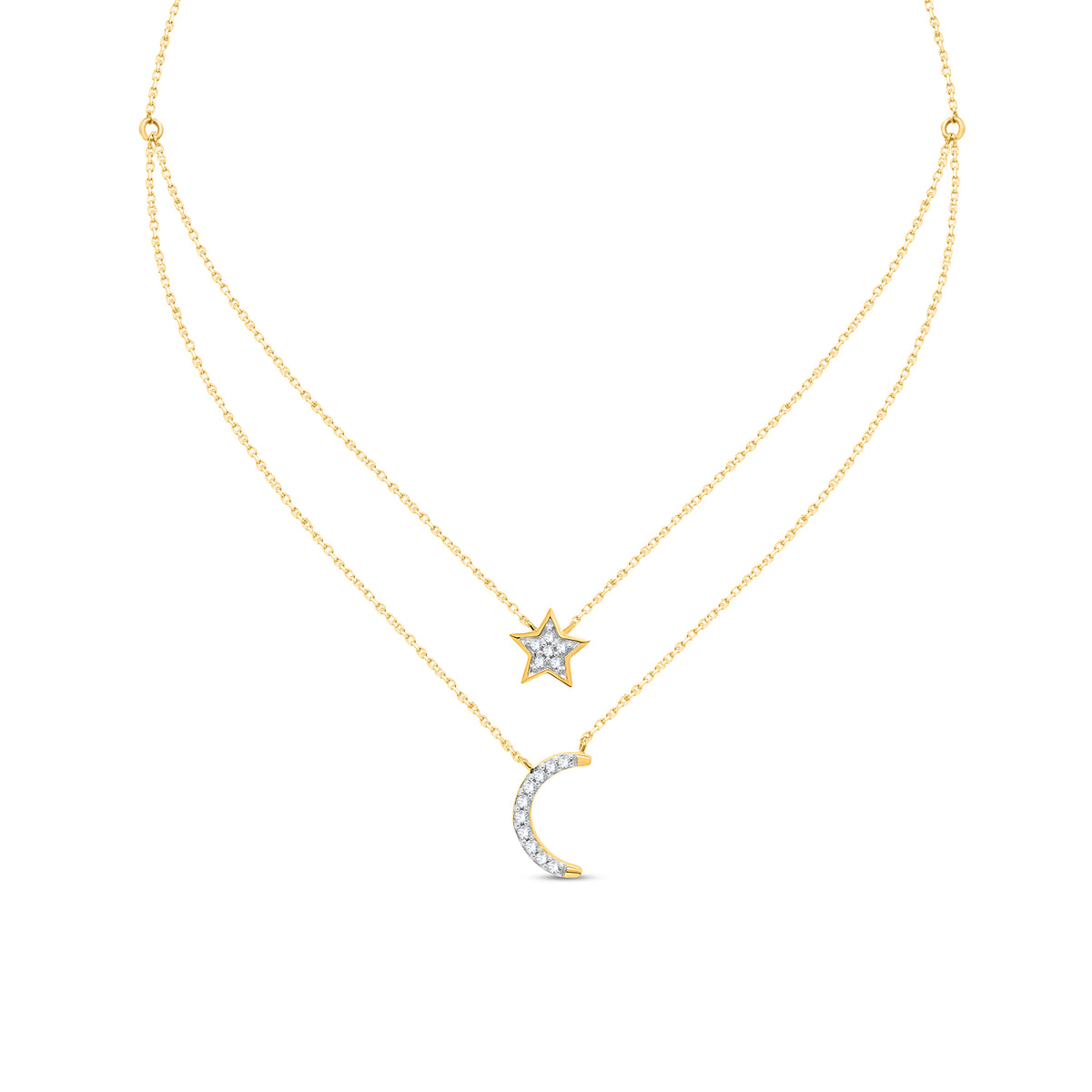 Round Cut Natural Diamond Necklace in 18K Yellow Gold over Silver E982
