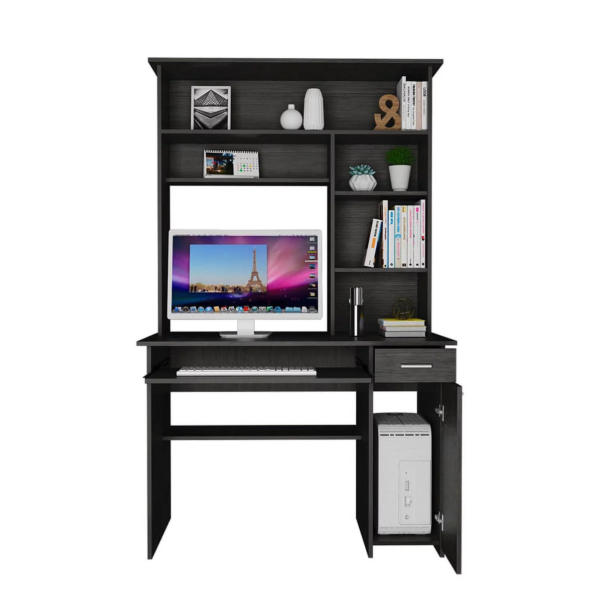 Modern Engineered Wood Desk With Hutch in Charcoal B504