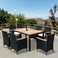 7 Piece Outdoor Patio Wicker Dining Set with Acacia Wood Top B7744