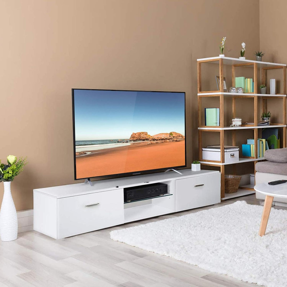 Black TV Stand with 2 Storage Cabinets and 2 Open Shelves C139693