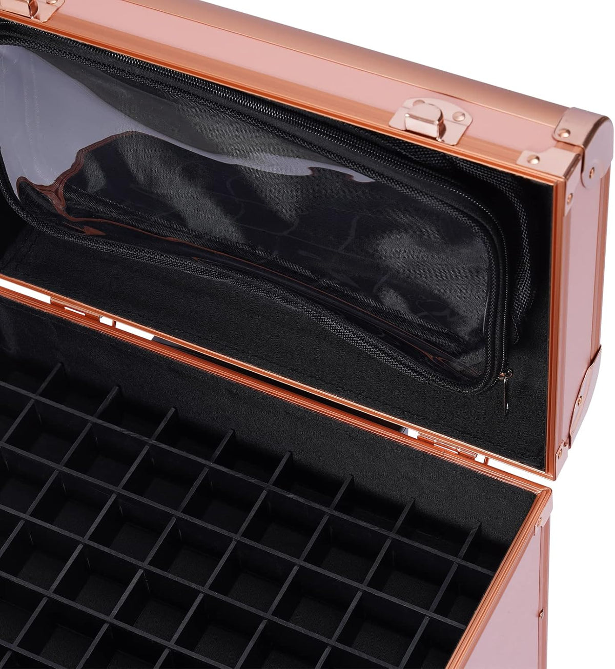 3 Layers Rolling Makeup Case with Reinforced Lock & Transparent Storage Bag Gold V747