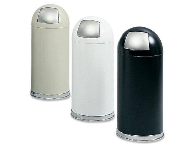 White 15 Gal Stainless Steel Trash Can with Push Lid O786