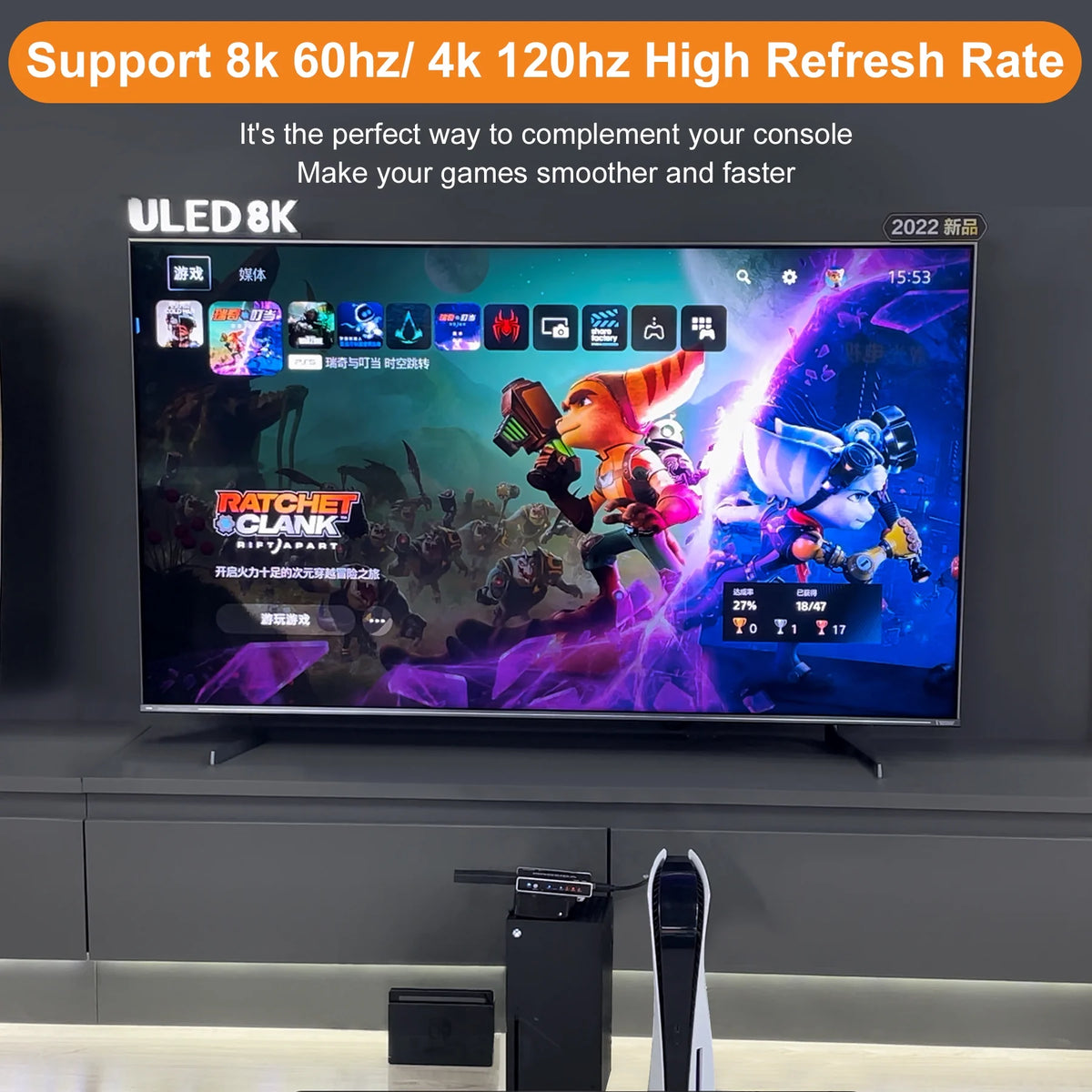 HDMI 2.1 Switch 8k 3in 1 out HDMI Splitter with IR Remote B2550