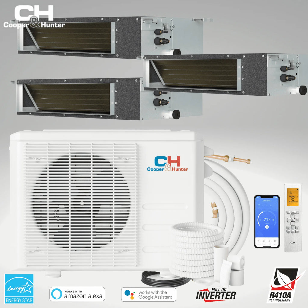 28000 BTU 230V Slim Ducted Tri 3 Zone Mini Split Heat Pump Air Conditioner V333374