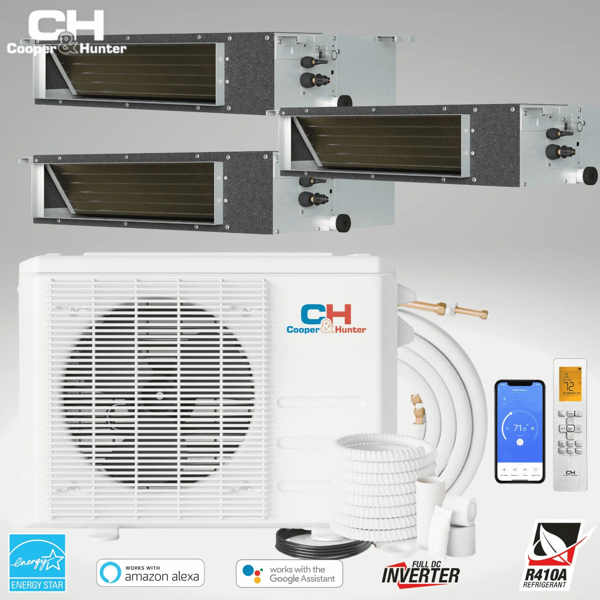 28000 BTU 230V Slim Ducted Tri 3 Zone Mini Split Heat Pump Air Conditioner V333374