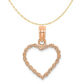 14K Rose Gold 3D Polished Rope Heart Pendant With 10K Yellow Gold Lightweight Rope Chain 16" G1699