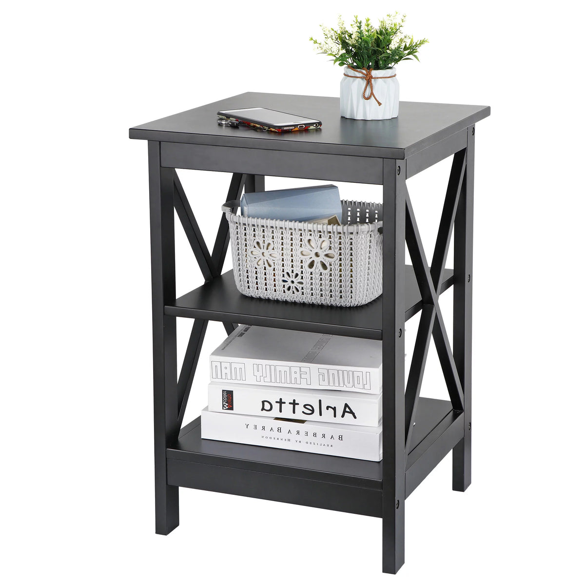 Black Rectangle End Table with Storage Shelf U440277