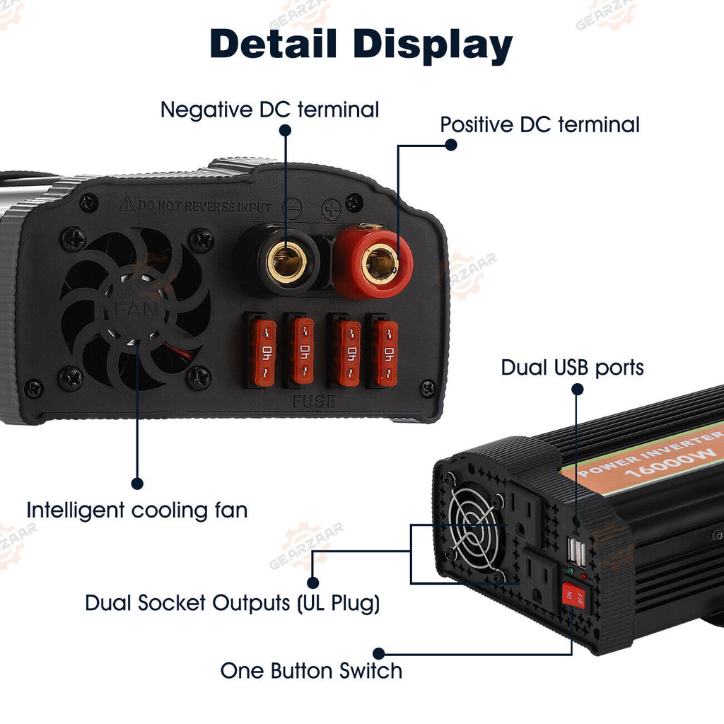 16000W Peak Pure Sine Wave Power Inverter DC 12V to AC 110/120V W4481