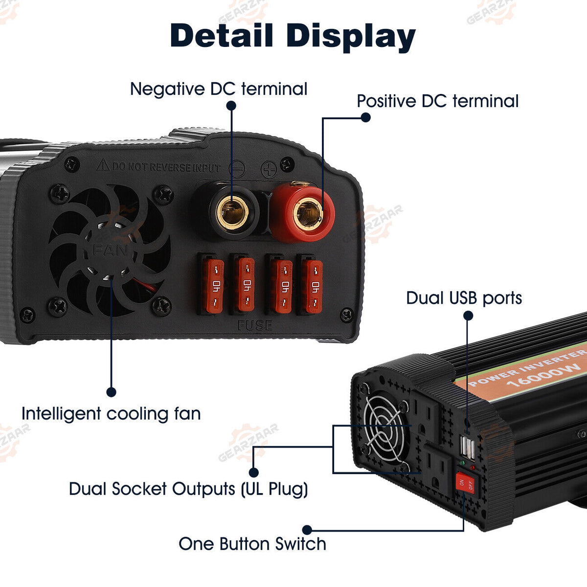 16000W Peak Pure Sine Wave Power Inverter DC 12V to AC 110/120V W4481