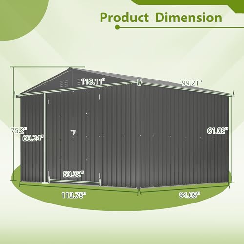 10X8 FT Metal Outdoor Storage Shed with Floor and Lockable Doors, Black I581
