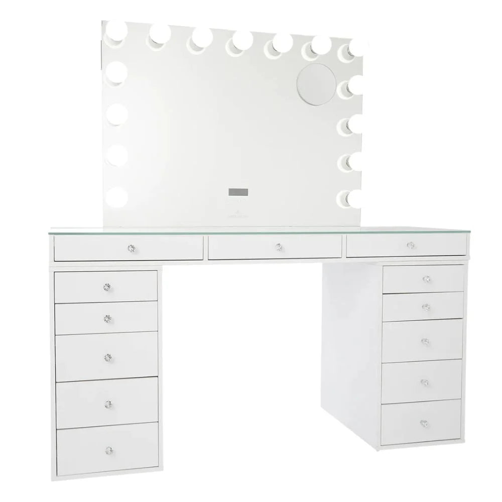 Vanity Desk with 5 Drawer Units and Lighted Mirror H71419
