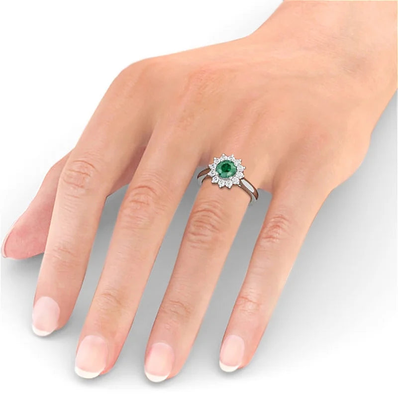14K White Gold Floral Halo Round Cut Diamond Engagement Ring E6223