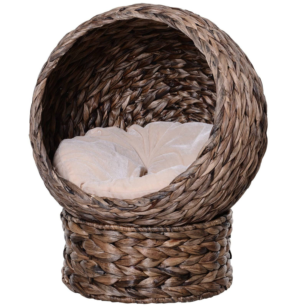 Hooded Rattan Wicker Elevated Cat House with Mat Y269