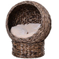 Hooded Rattan Wicker Elevated Cat House with Mat Y269