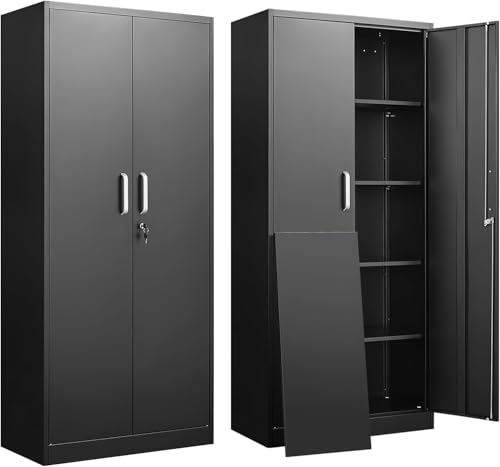 Black 71'H Metal Storage Cabinet with Adjustable Shelves I784764