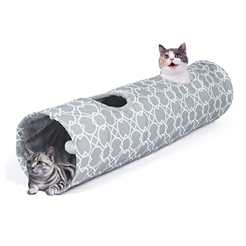 Geometric Straight Cat Tunnel with Plush Inside, Diameter 9.8 Inch E53687