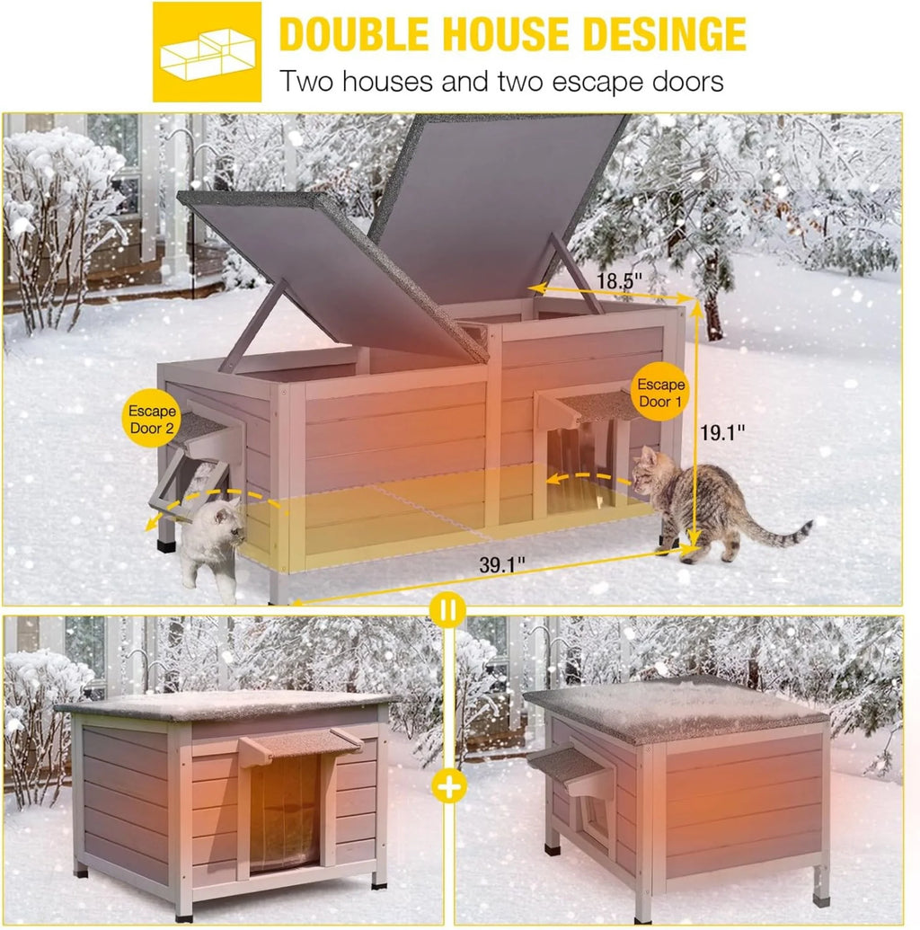 Insulated Cat House Outdoor Feral Shelter Weatherproof Cat Condo A268