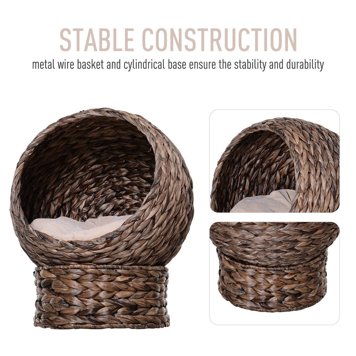Hooded Rattan Wicker Elevated Cat House with Mat Y269