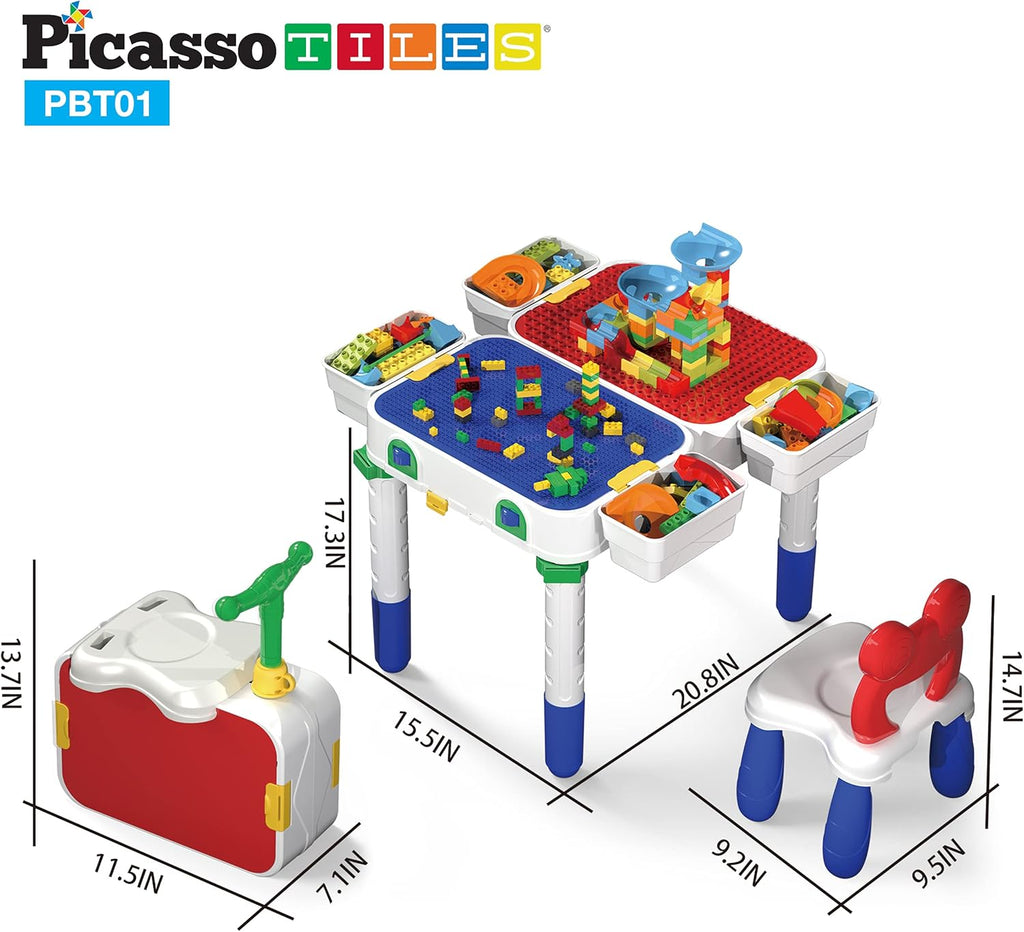 Kids Play Table & Chair Set with Storage, 331pcs Building Blocks and Marble Run F3780