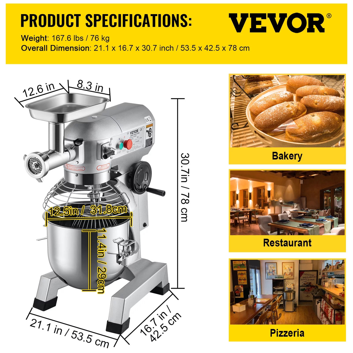 20Qt Stainless Steel Bowl Stand Mixer with Meat Grinder Q23892