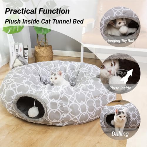 Geometric Straight Cat Tunnel with Plush Inside, Diameter 9.8 Inch E53687