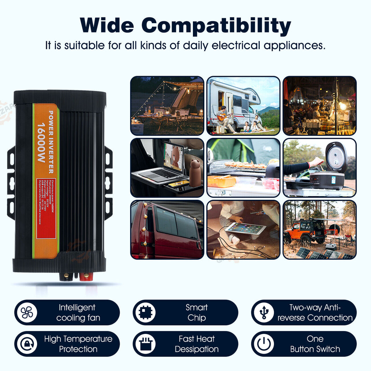 16000W Peak Pure Sine Wave Power Inverter DC 12V to AC 110/120V W4481