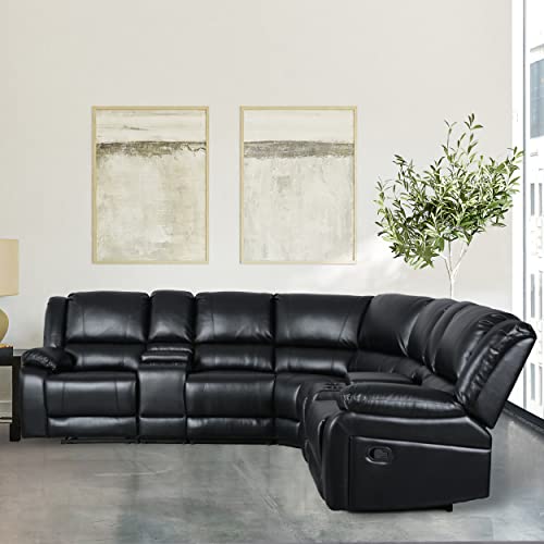 Black PU Leather Modular Reclining Sectional Sofa M41726