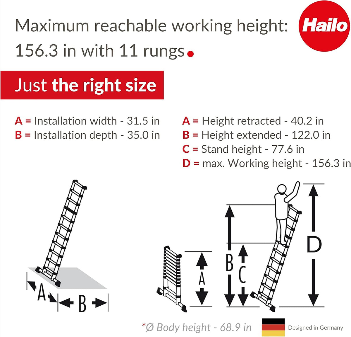 Aluminum Telescopic Safety Ladder 11 Rungs Height Adjustable K291516