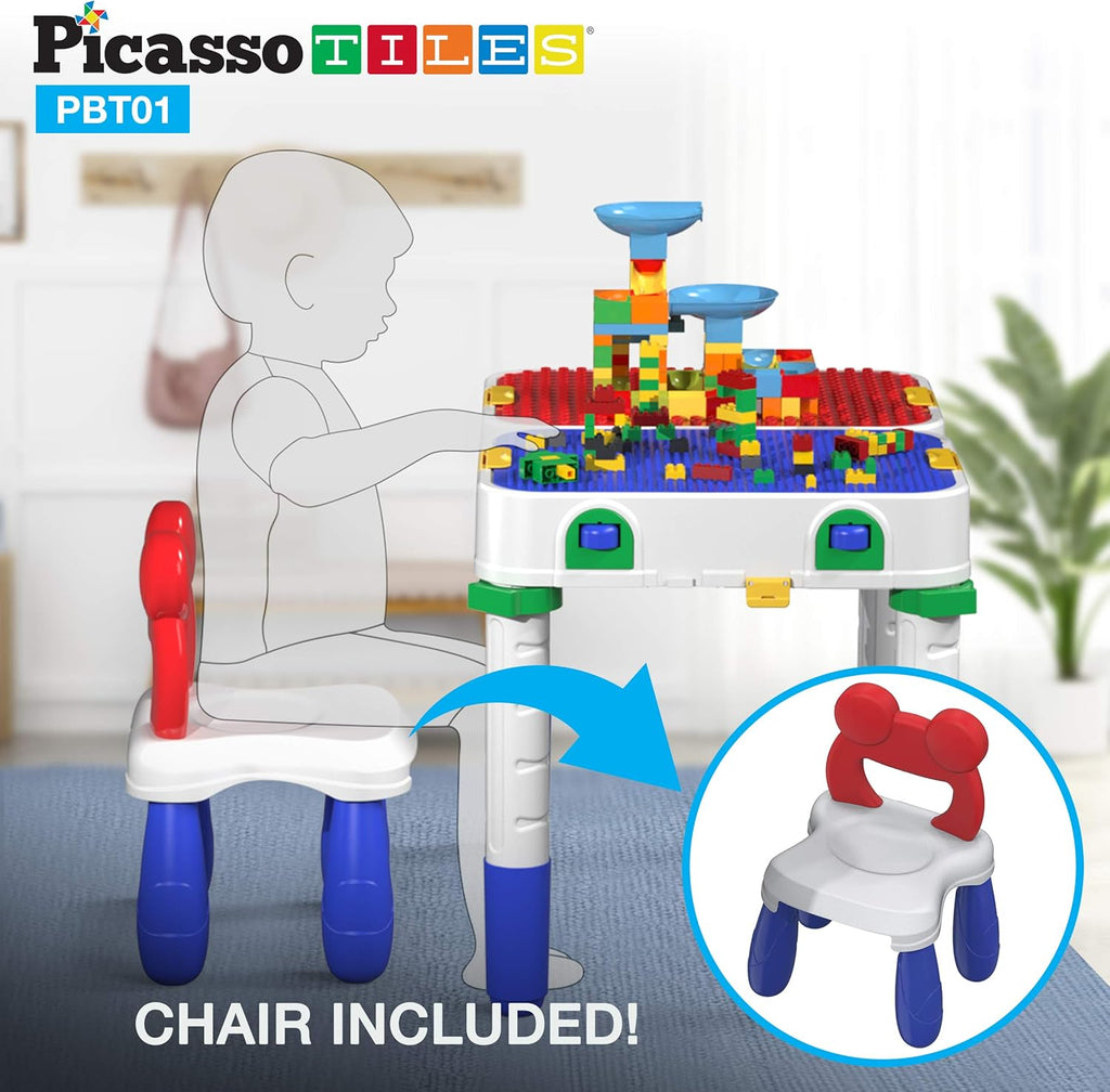Kids Play Table & Chair Set with Storage, 331pcs Building Blocks and Marble Run F3780