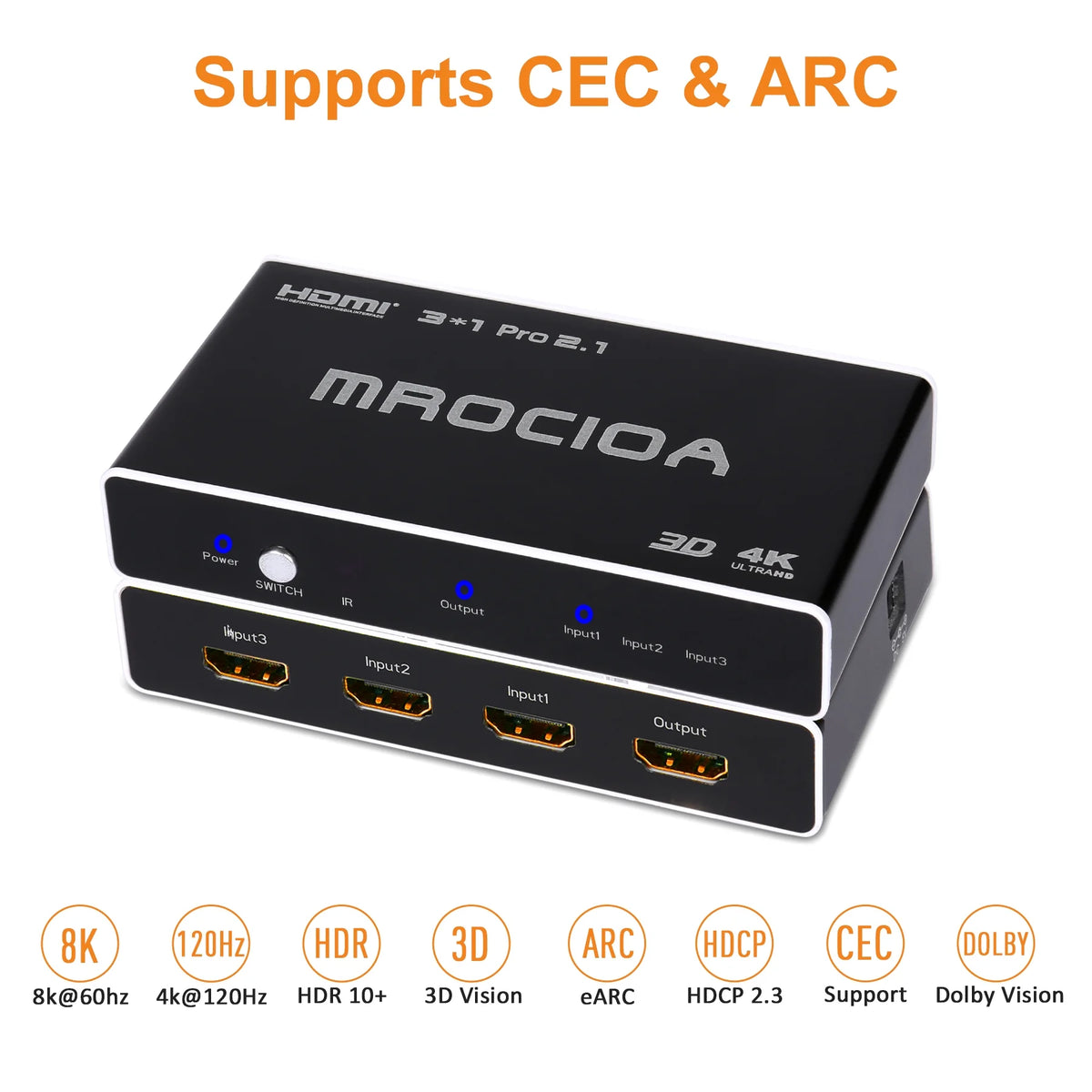 HDMI 2.1 Switch 8k 3in 1 out HDMI Splitter with IR Remote B2550