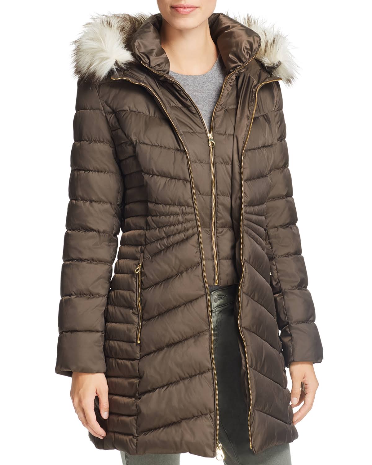 Black Faux-Fur-Trim Hooded Puffer Coat N623835