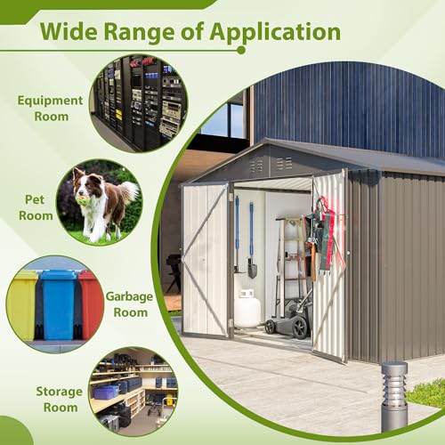 10X8 FT Metal Outdoor Storage Shed with Floor and Lockable Doors, Black I581