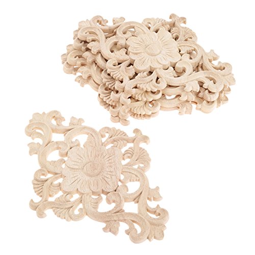 Wood Carved Appliques, 2Pcs Wooden Decorative Onlays, 15x10.5cm M627025