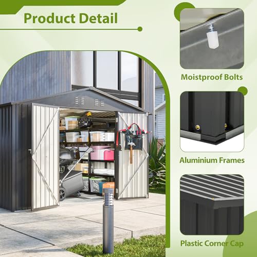 10X8 FT Metal Outdoor Storage Shed with Floor and Lockable Doors, Black I581