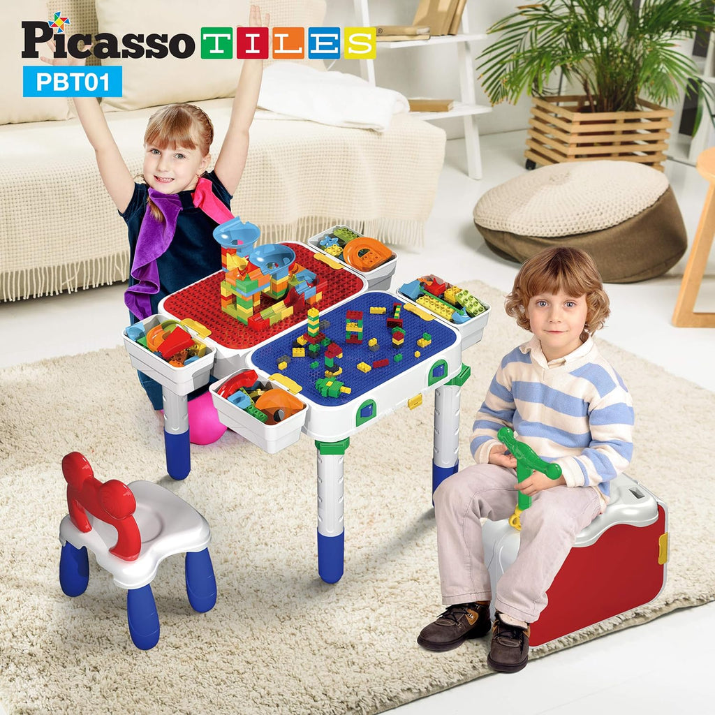 Kids Play Table & Chair Set with Storage, 331pcs Building Blocks and Marble Run F3780