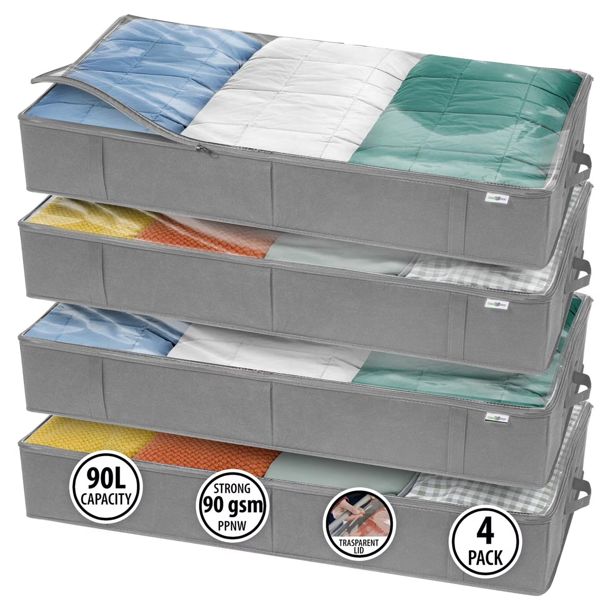 Gray 4 Pack Under Bed Storage Containers P31069