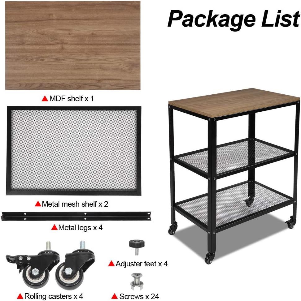 3-Tier Rolling Kitchen Cart with Storage J5905